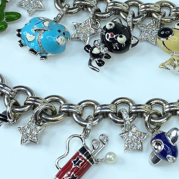 Aaron Basha 18k White Gold Enamel and Diamond Charm Necklace 20" 285.4g JR85754 - Picture 3 of 16